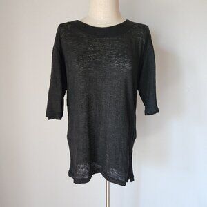 Umberto Ginocchietti Made in Italy Linen Top Short Sleeve Semi-Sheer Black